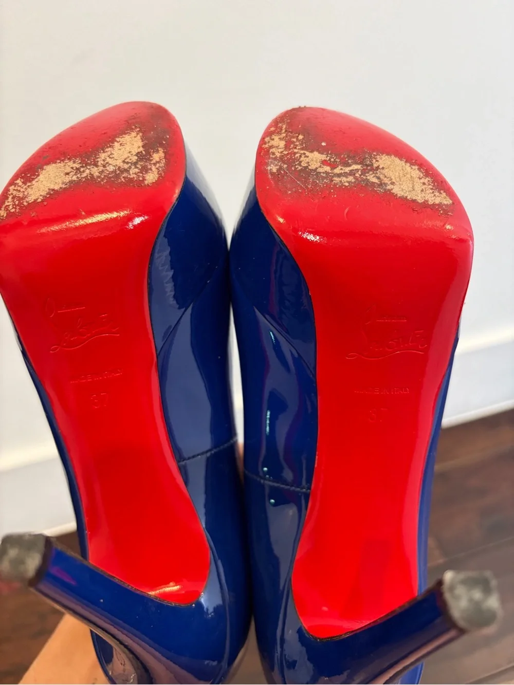 Christian Louboutin Blue Patent Platform High Heel Pumps